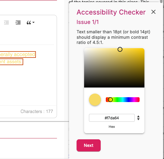 Accessibility checker Contrast error